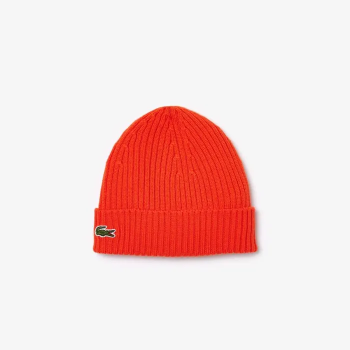 Caps and Hats MenWomen Lacoste Ribbed Wool Hat Sunrise Orange Sji