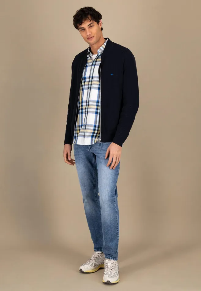 Cardigan Men FYNCHHATTON Parting Jacket Made Of Cotton With A Stand up Collar Navy