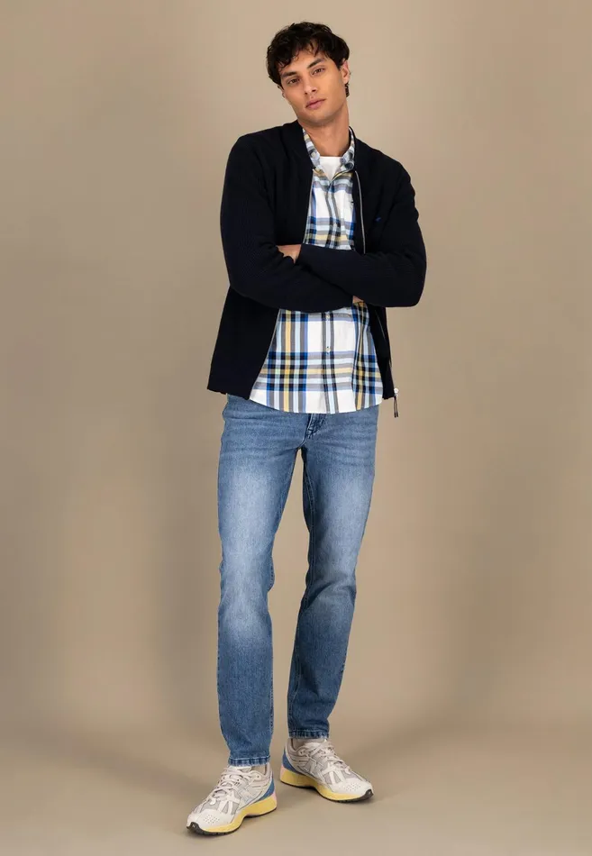 Cardigan Men FYNCHHATTON Parting Jacket Made Of Cotton With A Stand up Collar Navy