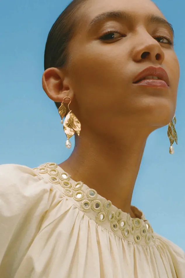 Chan Luu Earrings Falling Leaf Earrings White Pearl 8211 Women