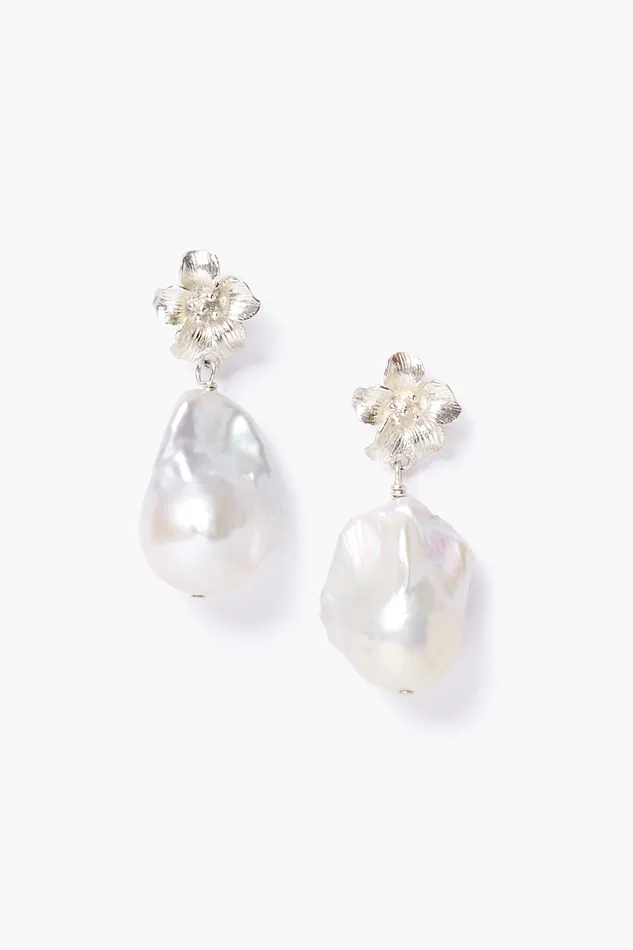 Chan Luu Earrings Silver Hibiscus Pearl Drop Earrings 8211 Women