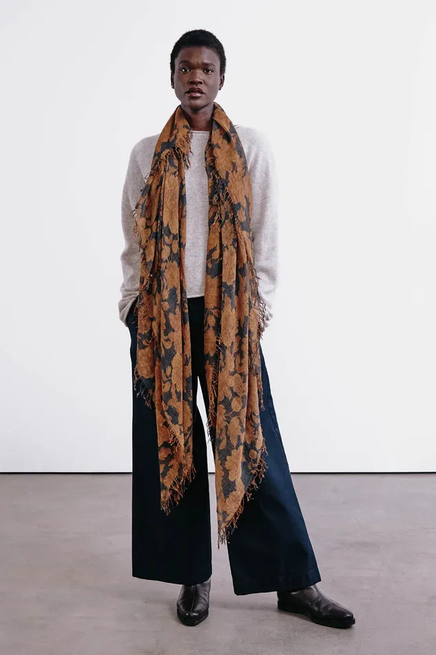 Chan Luu Scarves Cashmere And Silk Scarf Gold Vintage Floral 8211 Women