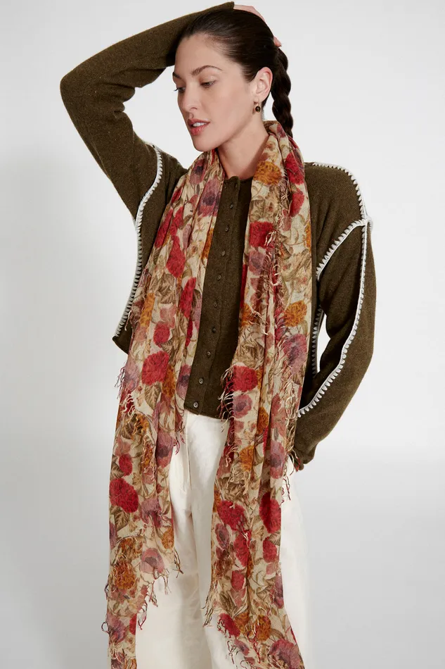 Chan Luu Scarves Cashmere And Silk Scarf Marigold Floral 8211 Women