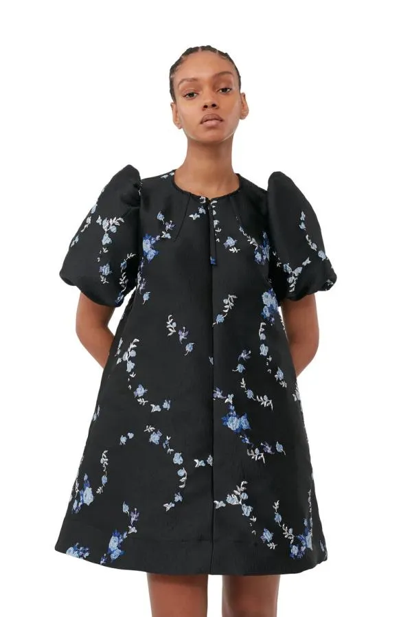 Clothing GANNI Dresses BlackBlue 3D Jacquard Aline Mini Dress Black Clothing GANNI Dresses BlackBlue 3D Jacquard Aline Mini Dress Black