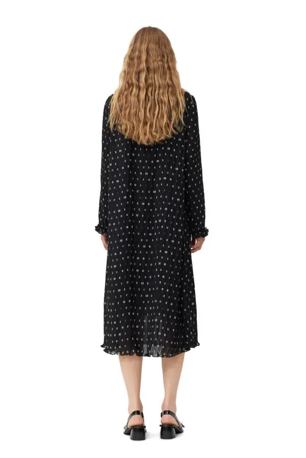 Clothing GANNI Dresses Black Pleated Georgette Midi Dress Black Clothing GANNI Dresses Black Pleated Georgette Midi Dress Black