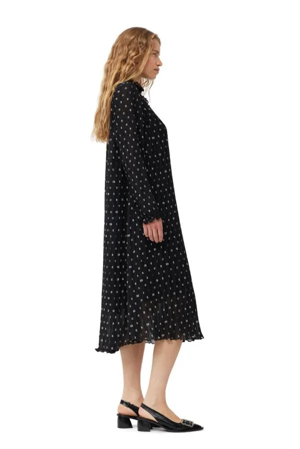 Clothing GANNI Dresses Black Pleated Georgette Midi Dress Black Clothing GANNI Dresses Black Pleated Georgette Midi Dress Black