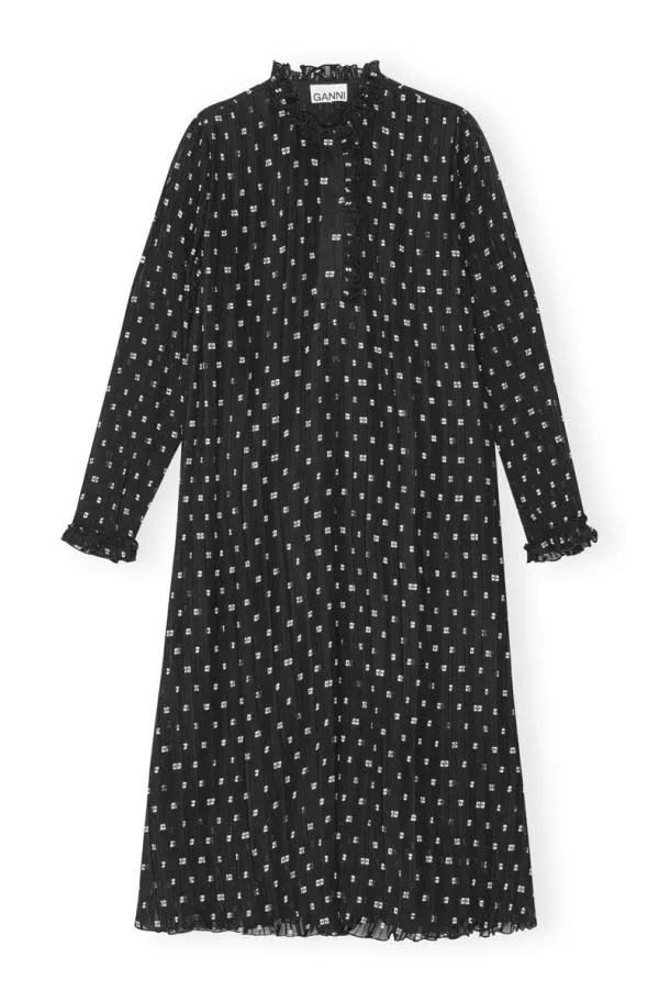 Clothing GANNI Dresses Black Pleated Georgette Midi Dress Black Clothing GANNI Dresses Black Pleated Georgette Midi Dress Black