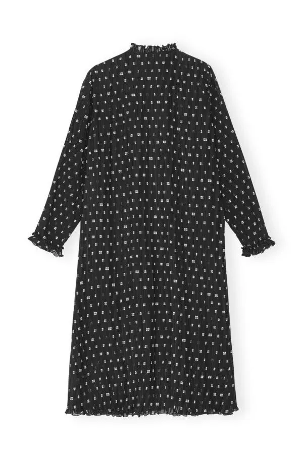 Clothing GANNI Dresses Black Pleated Georgette Midi Dress Black Clothing GANNI Dresses Black Pleated Georgette Midi Dress Black