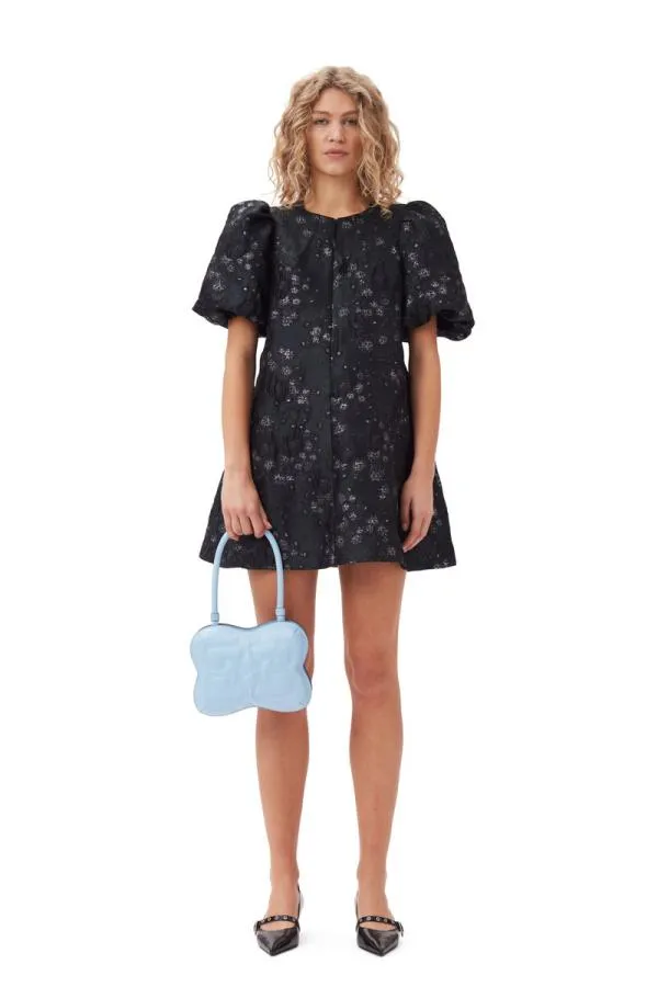 Clothing GANNI Dresses BlackSilver 3D Jacquard Aline Mini Dress Black