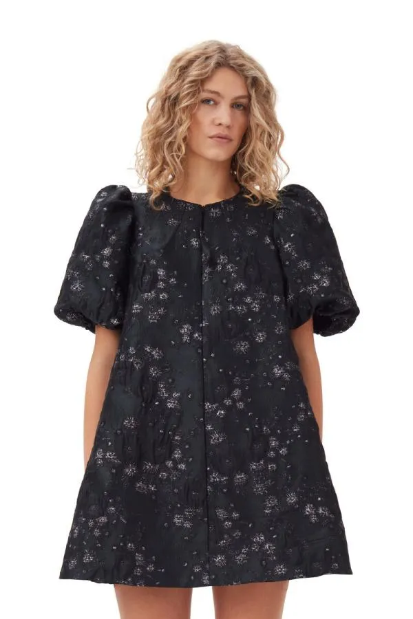 Clothing GANNI Dresses BlackSilver 3D Jacquard Aline Mini Dress Black Clothing GANNI Dresses BlackSilver 3D Jacquard Aline Mini Dress Black