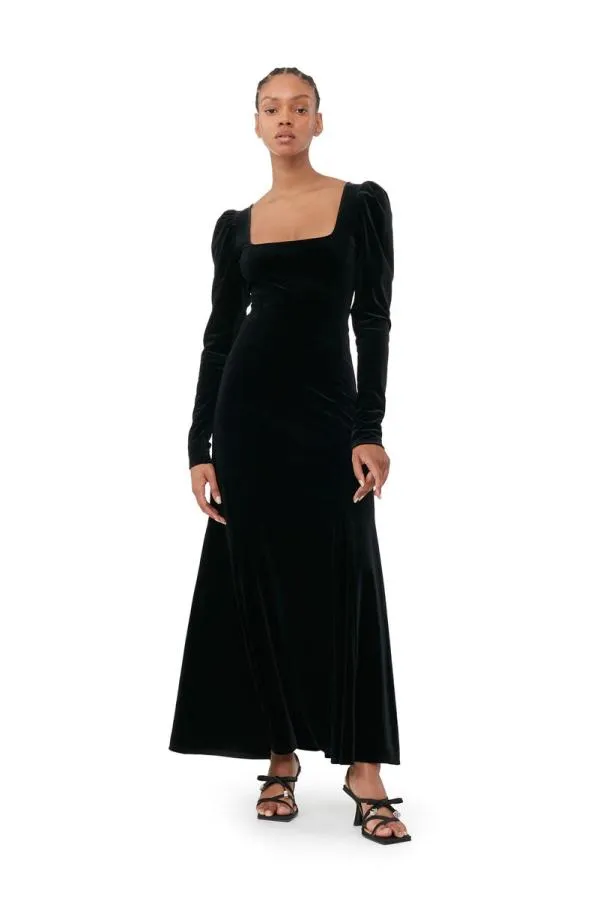Clothing GANNI Dresses Black Velvet Jersey Maxi Dress Black