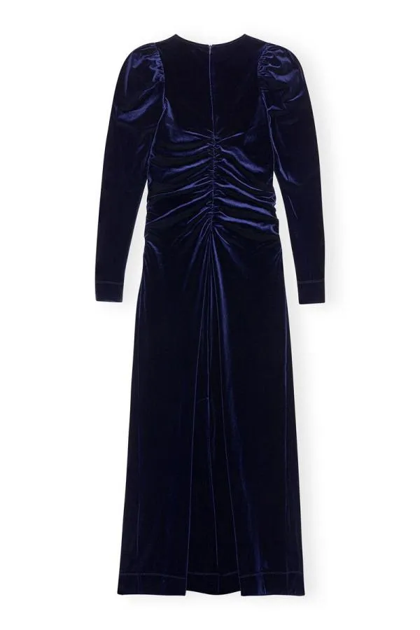 Clothing GANNI Dresses Blue Velvet Jersey Long Dress Total Eclipse Clothing GANNI Dresses Blue Velvet Jersey Long Dress Total Eclipse