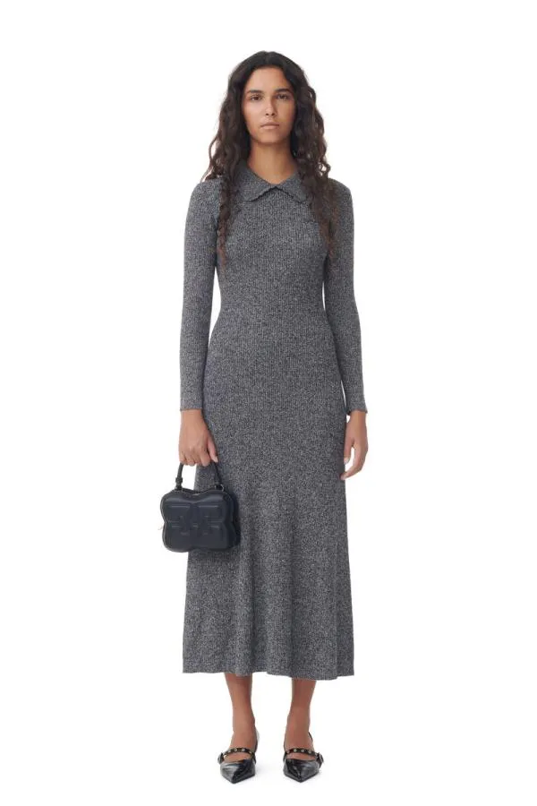 Clothing GANNI Dresses Grey Collar Maxi Dress Ebony Melange
