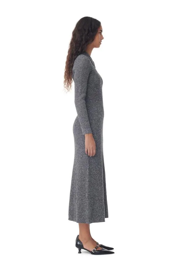 Clothing GANNI Dresses Grey Collar Maxi Dress Ebony Melange Clothing GANNI Dresses Grey Collar Maxi Dress Ebony Melange