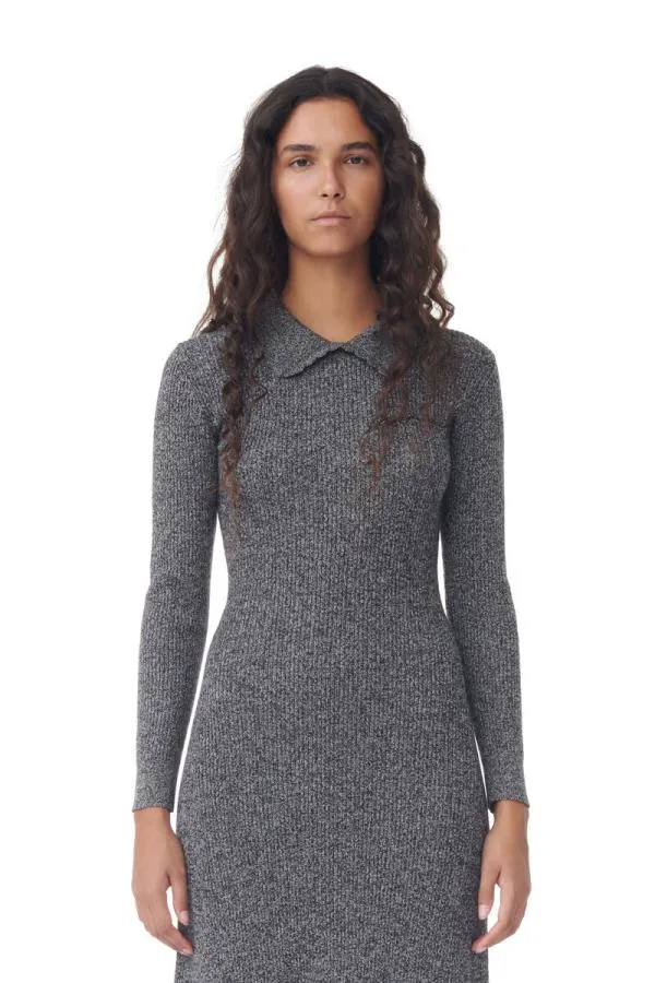 Clothing GANNI Dresses Grey Collar Maxi Dress Ebony Melange Clothing GANNI Dresses Grey Collar Maxi Dress Ebony Melange