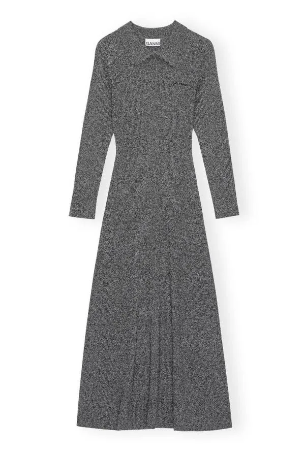 Clothing GANNI Dresses Grey Collar Maxi Dress Ebony Melange Clothing GANNI Dresses Grey Collar Maxi Dress Ebony Melange