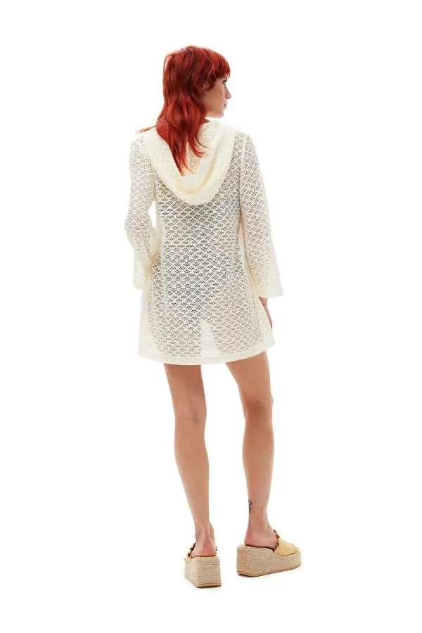 Clothing GANNI Dresses Mesh Lace Hoodie Mini Dress Egret