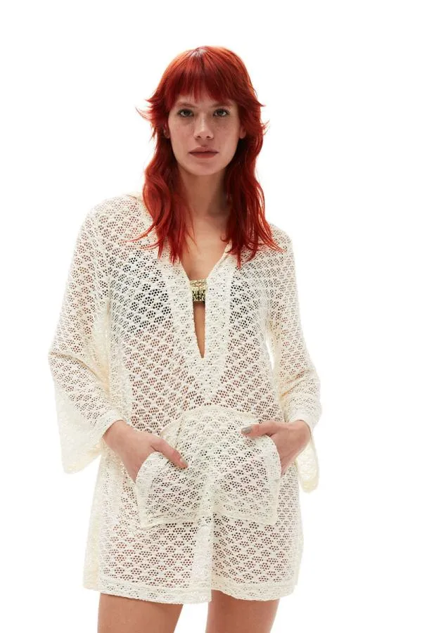 Clothing GANNI Dresses Mesh Lace Hoodie Mini Dress Egret