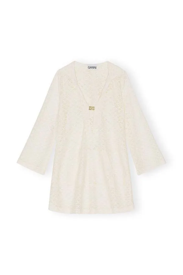Clothing GANNI Dresses Mesh Lace Hoodie Mini Dress Egret