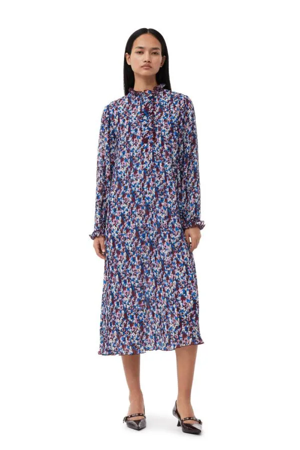 Clothing GANNI Dresses Multicolour Pleated Georgette Midi Dress Multicolour