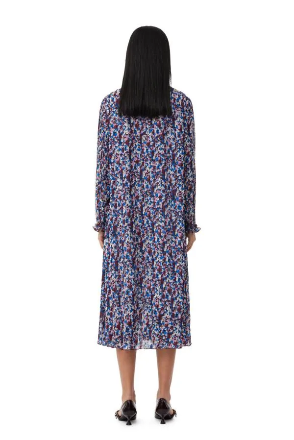 Clothing GANNI Dresses Multicolour Pleated Georgette Midi Dress Multicolour Clothing GANNI Dresses Multicolour Pleated Georgette Midi Dress Multicolour