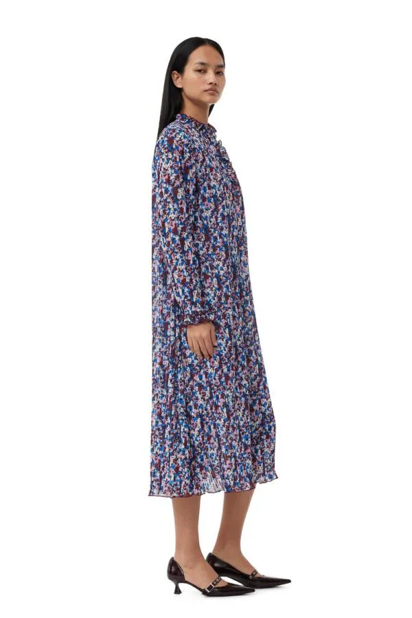 Clothing GANNI Dresses Multicolour Pleated Georgette Midi Dress Multicolour Clothing GANNI Dresses Multicolour Pleated Georgette Midi Dress Multicolour
