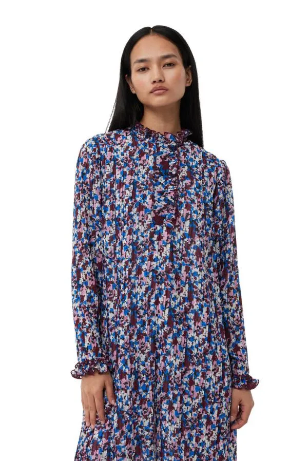 Clothing GANNI Dresses Multicolour Pleated Georgette Midi Dress Multicolour Clothing GANNI Dresses Multicolour Pleated Georgette Midi Dress Multicolour