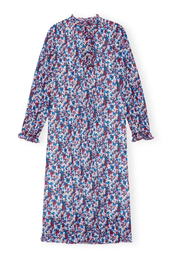 Clothing GANNI Dresses Multicolour Pleated Georgette Midi Dress Multicolour Clothing GANNI Dresses Multicolour Pleated Georgette Midi Dress Multicolour