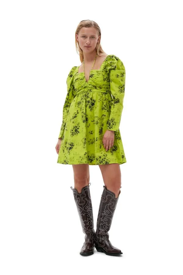 Clothing GANNI Dresses Printed Cotton Mini Dress Tender Shoots