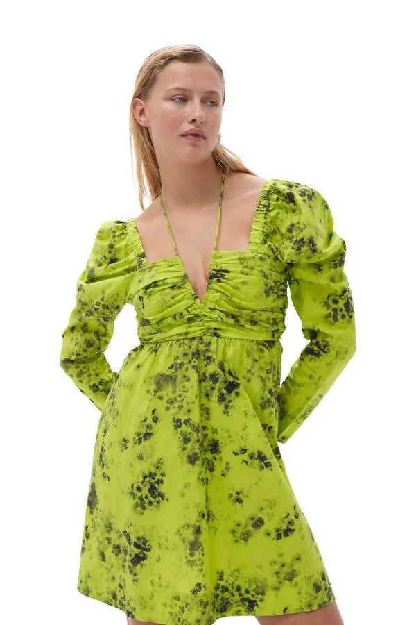 Clothing GANNI Dresses Printed Cotton Mini Dress Tender Shoots Clothing GANNI Dresses Printed Cotton Mini Dress Tender Shoots