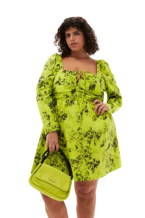 Clothing GANNI Dresses Printed Cotton Mini Dress Tender Shoots Clothing GANNI Dresses Printed Cotton Mini Dress Tender Shoots