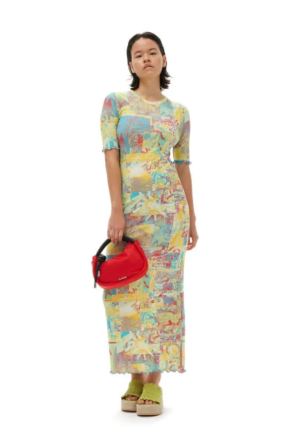 Clothing GANNI Dresses Printed Rib Jersey Maxi Dress Multicolour