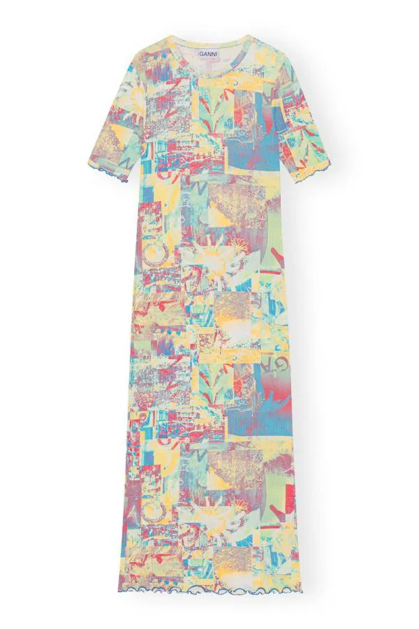 Clothing GANNI Dresses Printed Rib Jersey Maxi Dress Multicolour