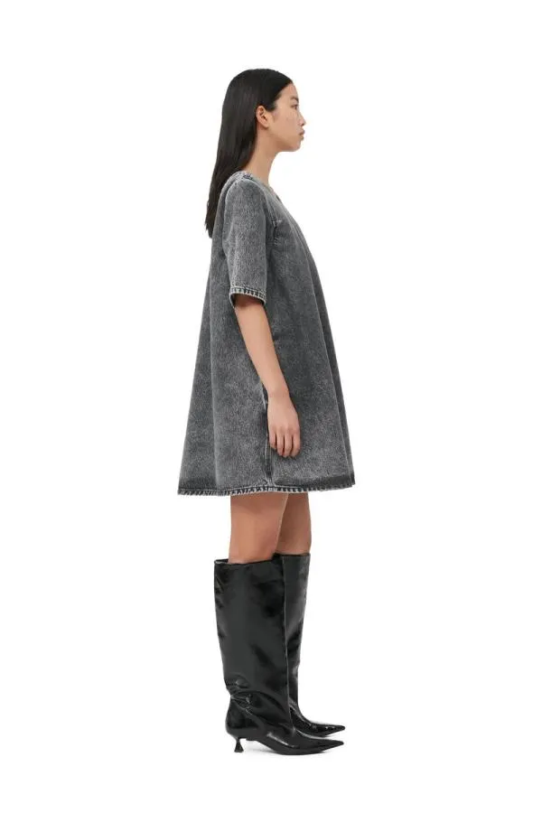 Clothing GANNI Dresses Snow Washed Denim Aline Mini Dress Black Washed Clothing GANNI Dresses Snow Washed Denim Aline Mini Dress Black Washed