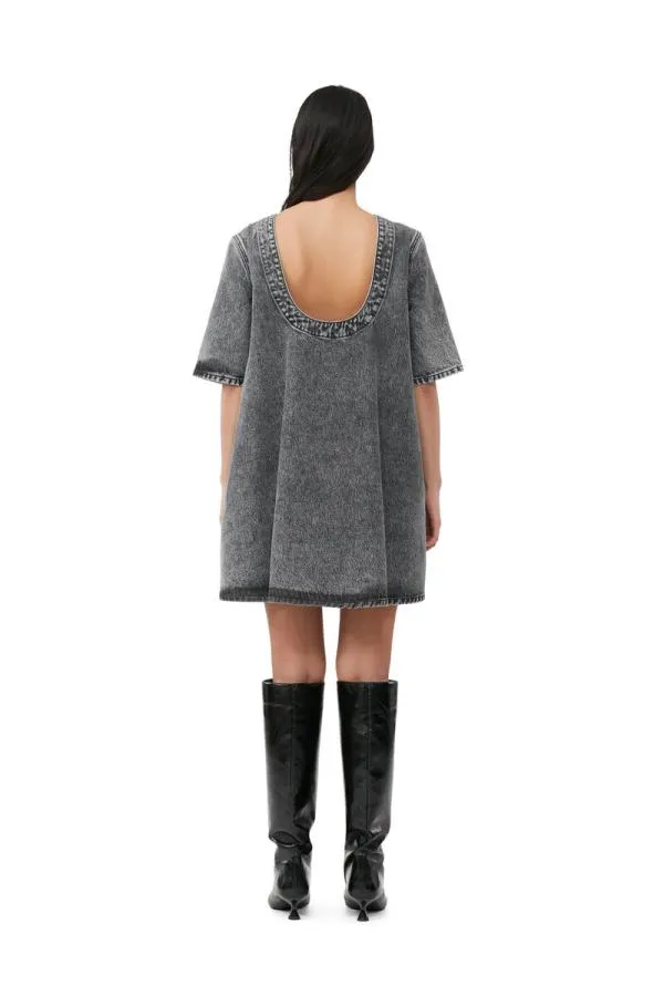Clothing GANNI Dresses Snow Washed Denim Aline Mini Dress Black Washed Clothing GANNI Dresses Snow Washed Denim Aline Mini Dress Black Washed