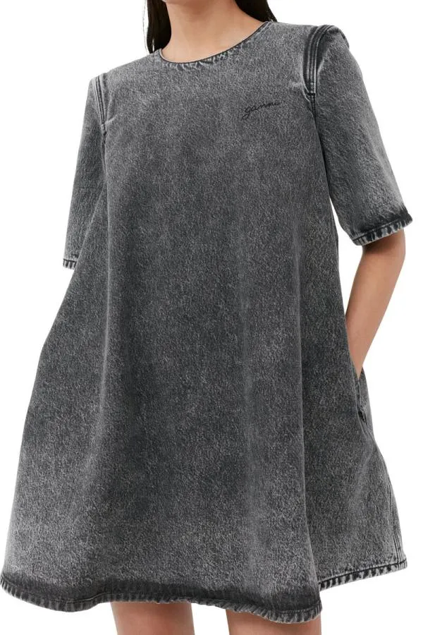 Clothing GANNI Dresses Snow Washed Denim Aline Mini Dress Black Washed Clothing GANNI Dresses Snow Washed Denim Aline Mini Dress Black Washed