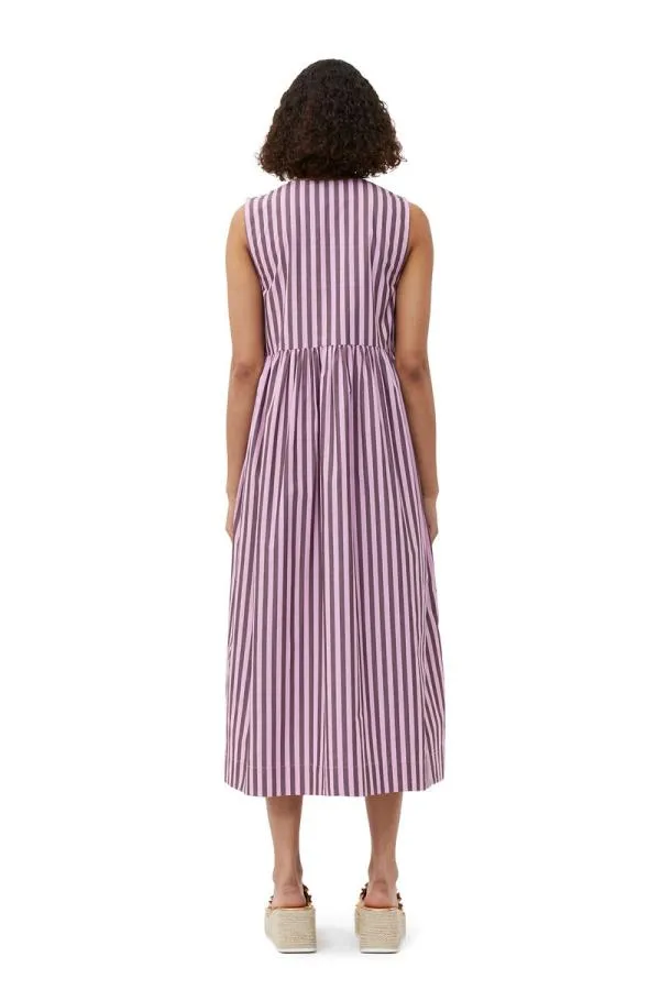 Clothing GANNI Dresses Striped Cotton Midi Dress Bonbon