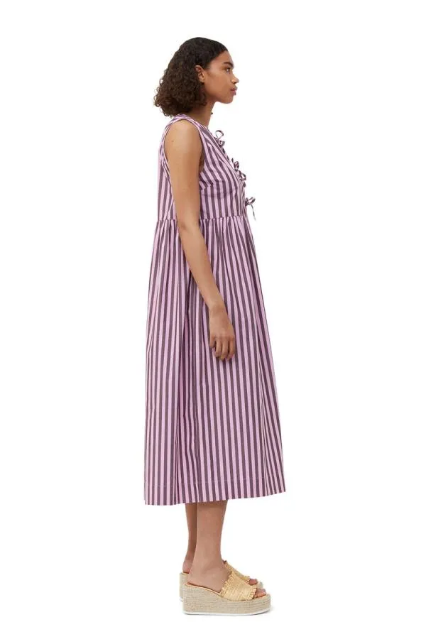 Clothing GANNI Dresses Striped Cotton Midi Dress Bonbon