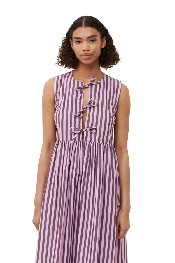 Clothing GANNI Dresses Striped Cotton Midi Dress Bonbon