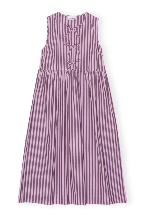 Clothing GANNI Dresses Striped Cotton Midi Dress Bonbon
