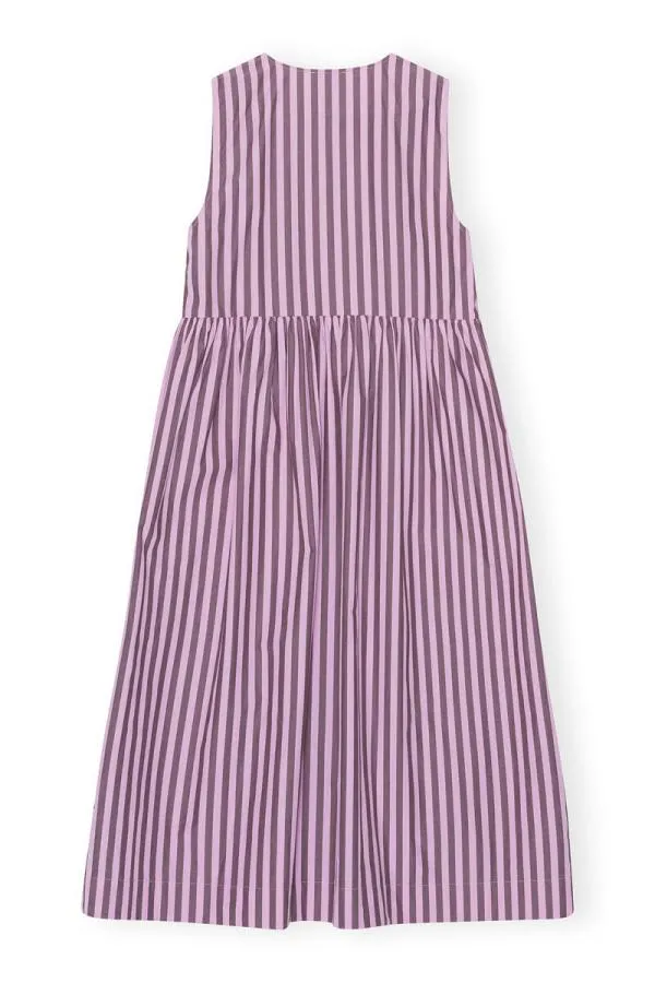 Clothing GANNI Dresses Striped Cotton Midi Dress Bonbon