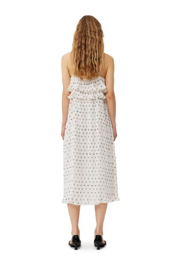 Clothing GANNI Dresses White Pleated Georgette Midi Strap Dress Egret Clothing GANNI Dresses White Pleated Georgette Midi Strap Dress Egret