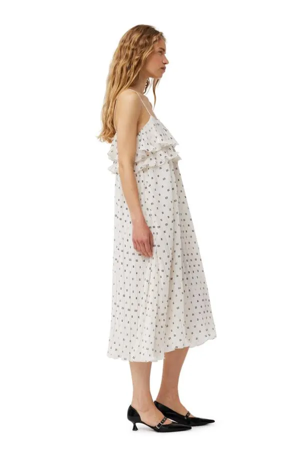 Clothing GANNI Dresses White Pleated Georgette Midi Strap Dress Egret Clothing GANNI Dresses White Pleated Georgette Midi Strap Dress Egret