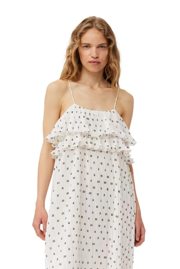 Clothing GANNI Dresses White Pleated Georgette Midi Strap Dress Egret Clothing GANNI Dresses White Pleated Georgette Midi Strap Dress Egret