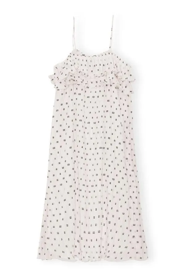 Clothing GANNI Dresses White Pleated Georgette Midi Strap Dress Egret Clothing GANNI Dresses White Pleated Georgette Midi Strap Dress Egret