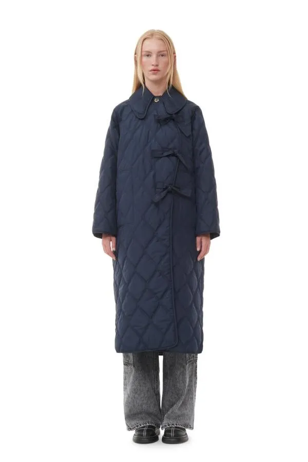 Clothing GANNI Extended Sizes Blue Ripstop Quilt Asymmetric Coat Sky Captain