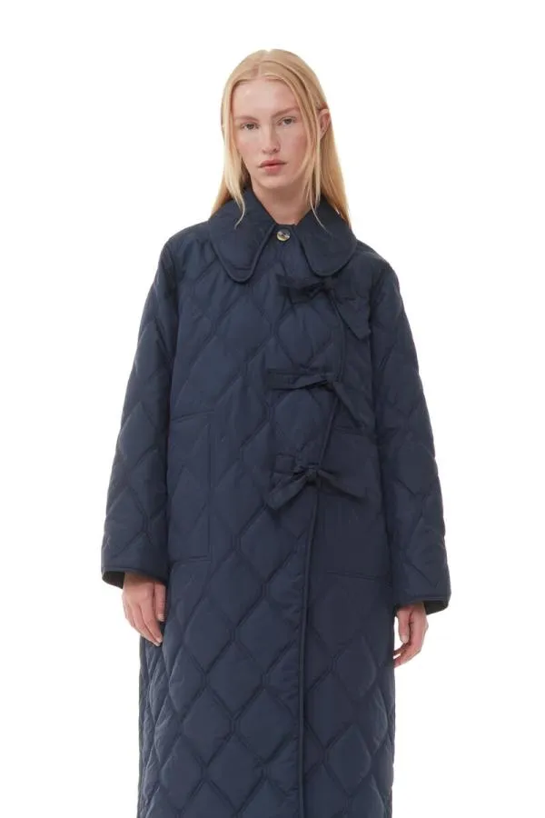 Clothing GANNI Extended Sizes Blue Ripstop Quilt Asymmetric Coat Sky Captain Clothing GANNI Extended Sizes Blue Ripstop Quilt Asymmetric Coat Sky Captain