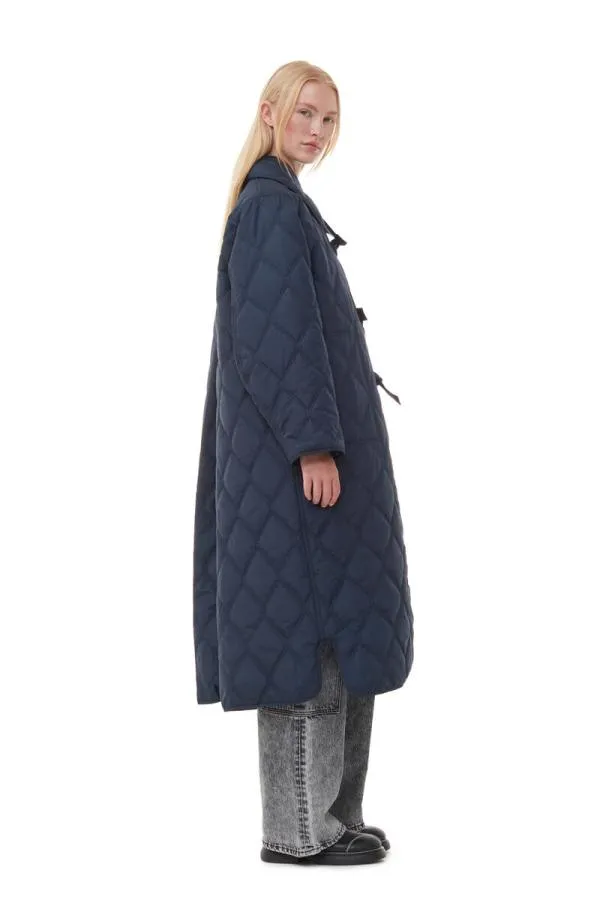 Clothing GANNI Extended Sizes Blue Ripstop Quilt Asymmetric Coat Sky Captain Clothing GANNI Extended Sizes Blue Ripstop Quilt Asymmetric Coat Sky Captain