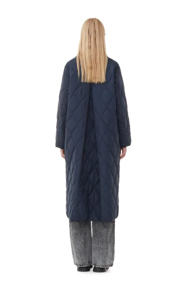 Clothing GANNI Extended Sizes Blue Ripstop Quilt Asymmetric Coat Sky Captain Clothing GANNI Extended Sizes Blue Ripstop Quilt Asymmetric Coat Sky Captain