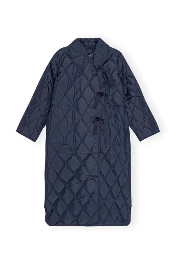 Clothing GANNI Extended Sizes Blue Ripstop Quilt Asymmetric Coat Sky Captain Clothing GANNI Extended Sizes Blue Ripstop Quilt Asymmetric Coat Sky Captain